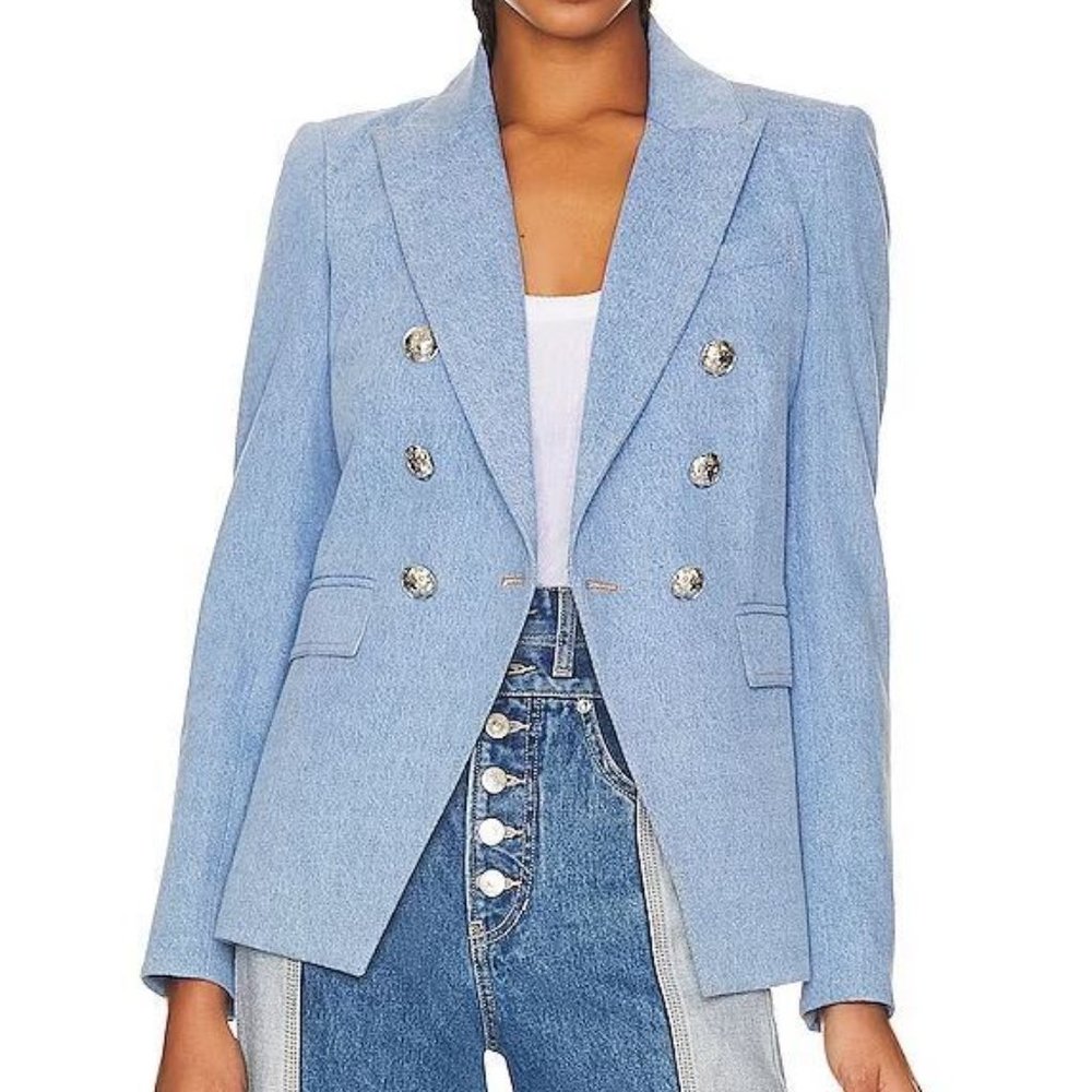Veronica Beard Miller Dickey Double-breasted Denim Dickey Jacket, Hot! Size 0 - Picture 3 of 15